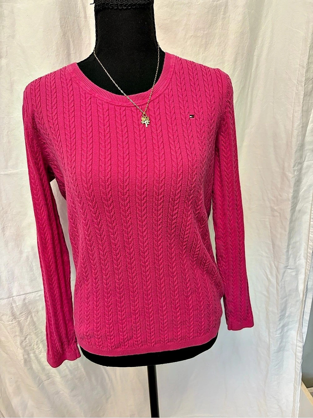 Tommy Hilfiger Cable Knit Crewneck Sweater Pink Large